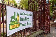 Entrance to Forbury Gardens with Reading Town Meal banner